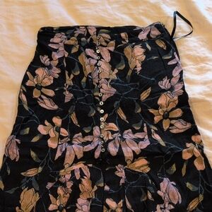 Free People Black and Pink Floral Pencil Skirt